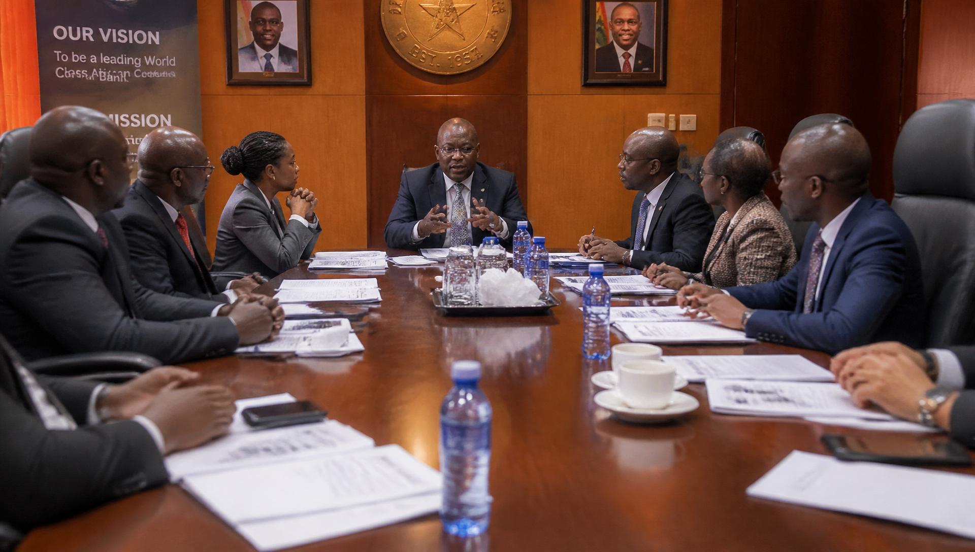 African institutional leaders in a formal boardroom discussion