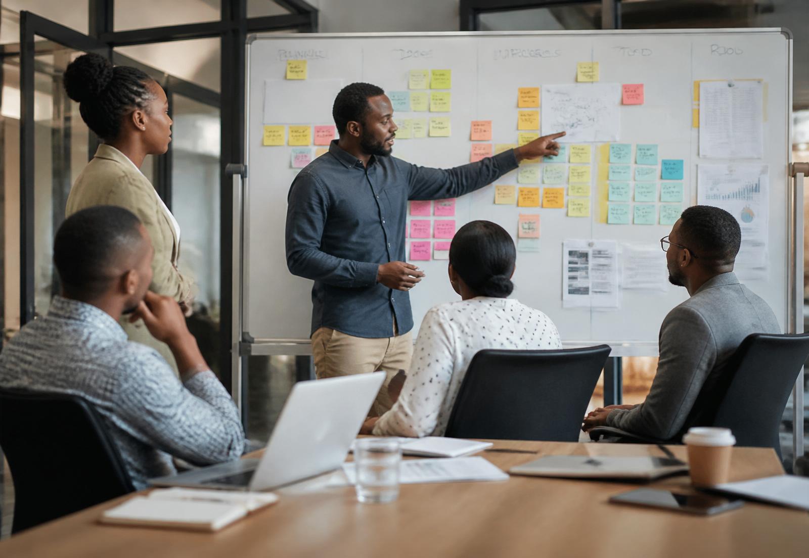 African organizational team collaborating in a planning session